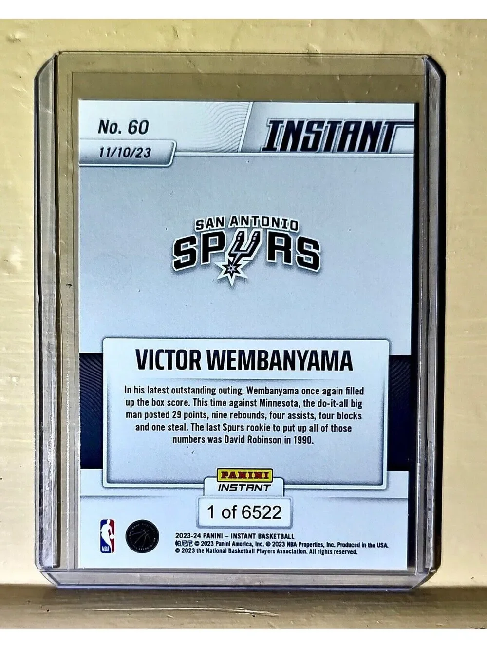 Victor Wembanyama 2023-24 Panini #60 NBA Rookie Basketball Card Spurs 1 of 6522
